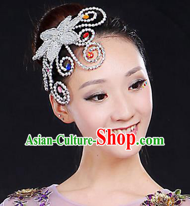 Traditional Handmade Chinese Yangge Fan Dancing Classical Hair Accessories, Folk Dance Yangko Peacock Dance Headwear For Women