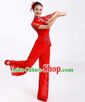 Traditional Chinese Yangge Fan Dancing Costume, Folk Dance Yangko Costume Drum Dance Classic Dance Red Clothing for Women