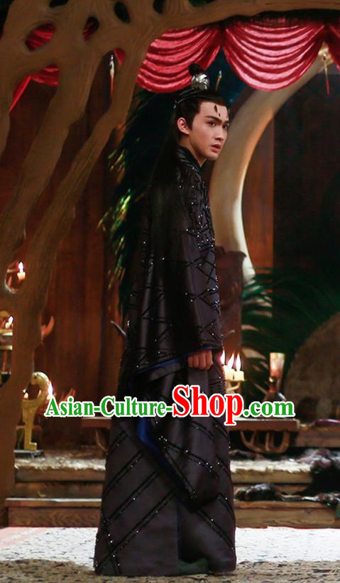Traditional Ancient Chinese Nobility Childe Costume, Elegant Hanfu Male Lordling Dress, Cosplay Inferno Emperor Clothing, China Imperial Crown Prince Black Clothing for Men