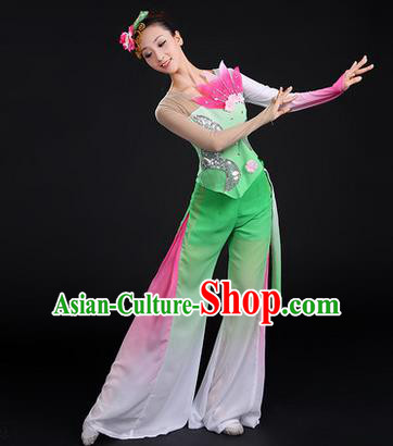 Traditional Chinese Yangge Fan Dancing Costume, Folk Dance Yangko Paillette Uniforms, Classic Lotus Dance Dress Drum Dance Clothing for Women