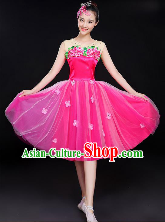 Traditional Chinese Modern Dancing Compere Costume, Women Opening Classic Chorus Singing Group Dance Uniforms, Modern Dance Classic Dance Bubble Dress for Women