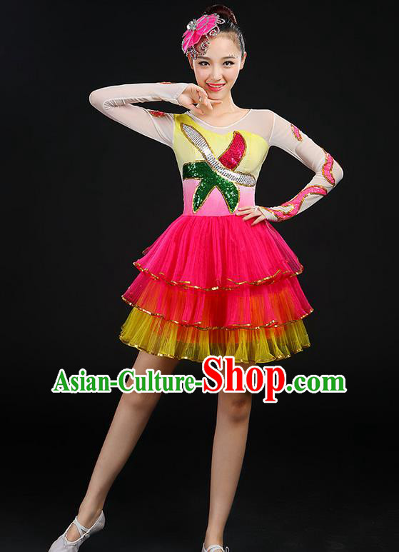 Traditional Chinese Yangge Fan Dancing Costume, Folk Dance Yangko Uniforms, Classic Umbrella Dance Elegant Dress Drum Dance Clothing for Women
