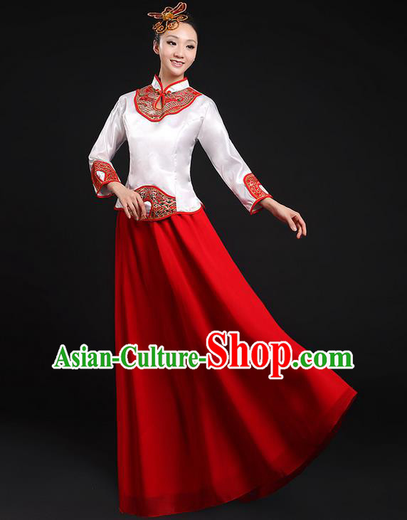 Traditional Chinese Modern Dancing Compere Costume, Women Opening Classic Chorus Singing Group Dance Uniforms, Modern Dance Classic Dance Cheongsam Red Dress for Women