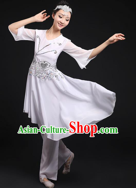 Traditional Chinese Yangge Fan Dancing Costume, Folk Dance Yangko Uniforms, Classic Umbrella Dance Elegant Big Swing Ink Painting Dress Drum Dance Clothing for Women