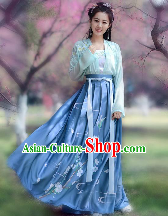 Traditional Ancient Chinese Young Lady Costume Embroidered Blouse and Skirt Complete Set , Elegant Hanfu Clothing Chinese Song Dynasty Imperial Princess Clothing for Women