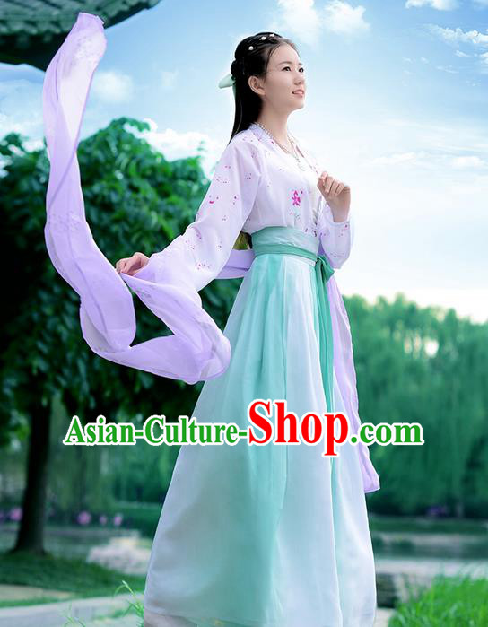 Traditional Ancient Chinese Young Lady Costume Embroidered Blouse Boob Tube Top and Green Slip Skirt Complete Set , Elegant Hanfu Suits Clothing Chinese Song Dynasty Imperial Princess Dress Clothing for Women