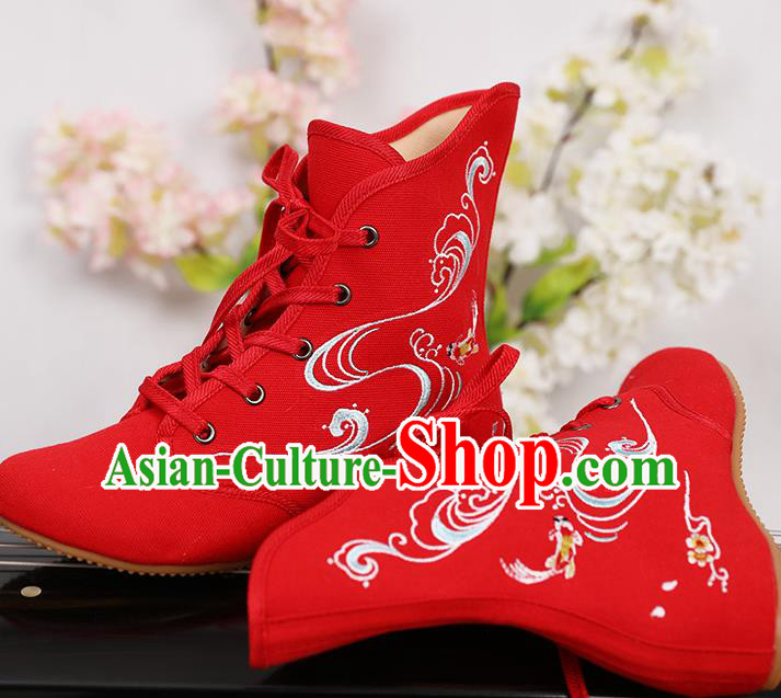 Traditional Chinese Ancient Shoes, China Handmade Embroidered Red Shoes, Princess Boots for Women