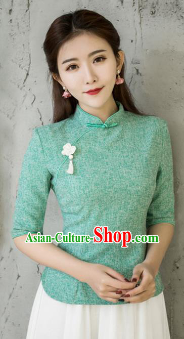Traditional Chinese National Costume, Elegant Hanfu Embroidery Slant Opening Green Blouses, China Tang Suit Republic of China Plated Buttons Chirpaur Blouse Cheong-sam Upper Outer Garment Qipao Shirts Clothing for Women