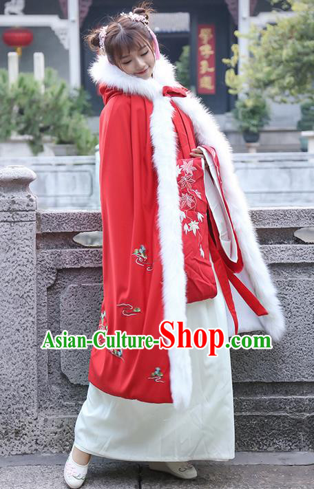Traditional Chinese Ancient Ming Dynasty Princess Mantle Red Cape for Women