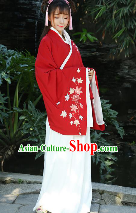 Traditional Ancient Chinese Young Lady Costume Printing Slant Opening Embroidered Cardigan Blouse and Slip Skirt Complete Set, Elegant Hanfu Suits Clothing Chinese Ming Dynasty Imperial Princess Dress Clothing for Women