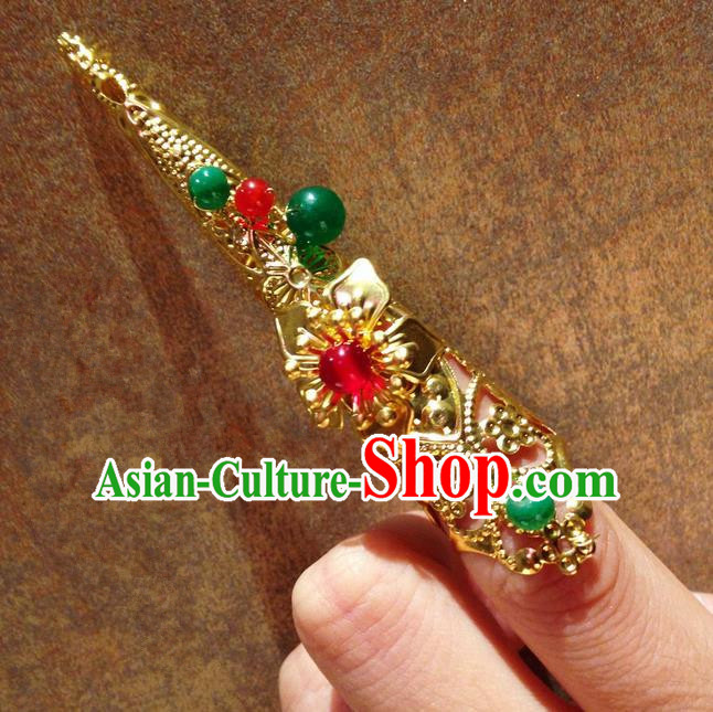 Traditional Ancient Chinese Imperial Consort Jewellery Accessories, Chinese Qing Dynasty Manchu Palace Lady Pierced Long Nail Wrap, Chinese Mandarin Imperial Concubine Finger Nails Decoration Accessories for Women