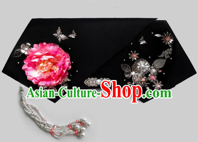 Traditional Ancient Chinese Hair Jewellery Accessories, Chinese Qing Dynasty Manchu Palace Lady Headwear Zhen Huan Big La fin Pink Flowers Beads Tassel Headpiece, Chinese Mandarin Imperial Concubine Flag Head Hat Decoration Accessories for Women