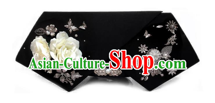 Traditional Ancient Chinese Hair Jewellery Accessories, Chinese Qing Dynasty Manchu Palace Lady Headwear Zhen Huan Big La fin White Flowers Headpiece, Chinese Mandarin Imperial Concubine Flag Head Hat Decoration Accessories for Women