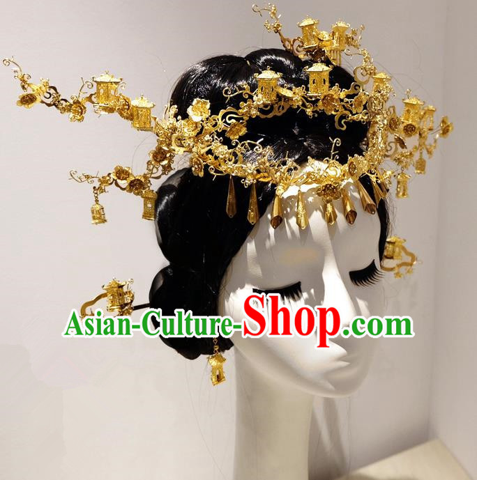 Traditional Handmade Chinese Ancient Classical Hair Accessories Bride Barrettes Phoenix Coronet Complete Set, Empress Hair Sticks Hair Jewellery, Hair Fascinators Hairpins for Women