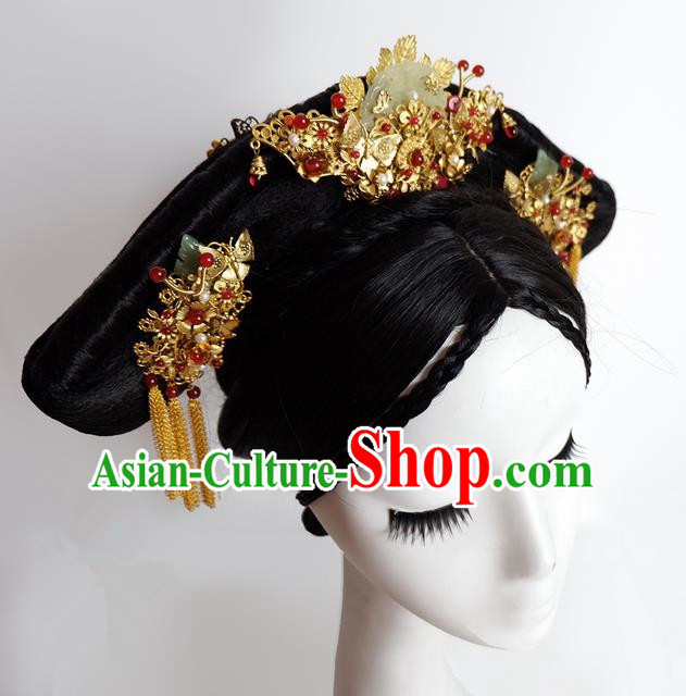 Traditional Handmade Chinese Ancient Classical Hair Accessories Bride Wedding Barrettes Xiuhe Suit Hairpin Complete Set, Hanfu Princess Wedding Hair Sticks Hair Jewellery, Hair Fascinators Hairpins for Women