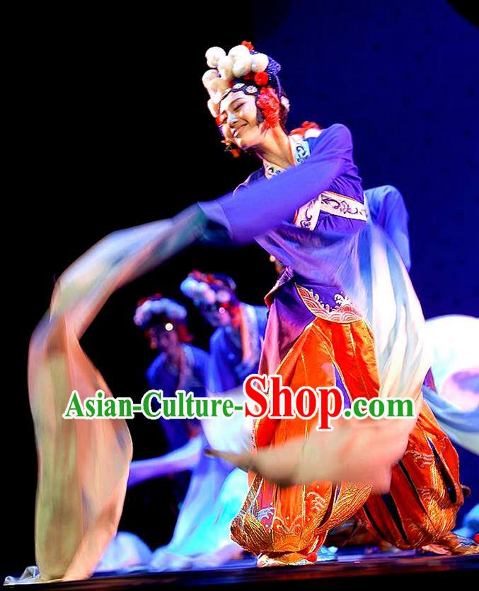 Traditional Chinese Ancient Peking Opera Water Sleeve Dancing Costume, Classical Folk Dance Costume Drum Dance Clothing for Women