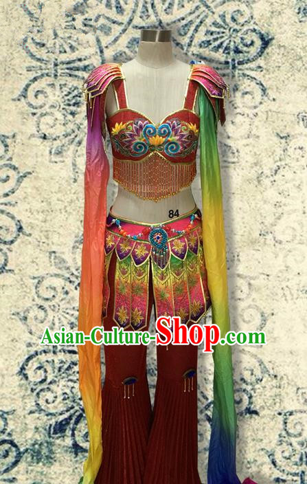 Traditional Chinese Ancient Water Sleeve Children Dancing Costume, Tang Dynasty Classical Flying Dance Costume Dance Clothing for Kids