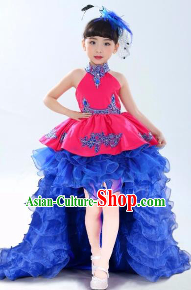 Traditional Chinese Modern Dancing Performance Costume, Children Opening Classic Chorus Singing Group Dance Paillette Uniforms, Modern Dance Classic Dance Pink Trailing Dress for Girls Kids
