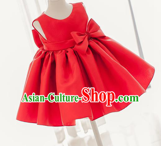 Traditional Chinese Modern Dancing Compere Costume, Children Opening Classic Chorus Singing Group Dance Dress, Modern Dance Classic Dance Red Bubble Dress for Girls Kids