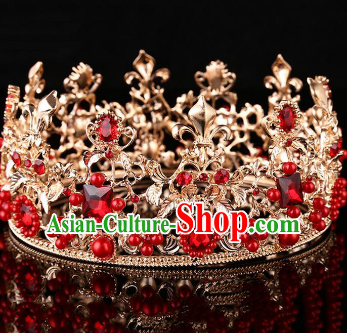 Top Grade Handmade Classical Hair Accessories, Children Baroque Style Wedding Princess Red Royal Crown Hair Jewellery Hair Clasp for Kids Girls