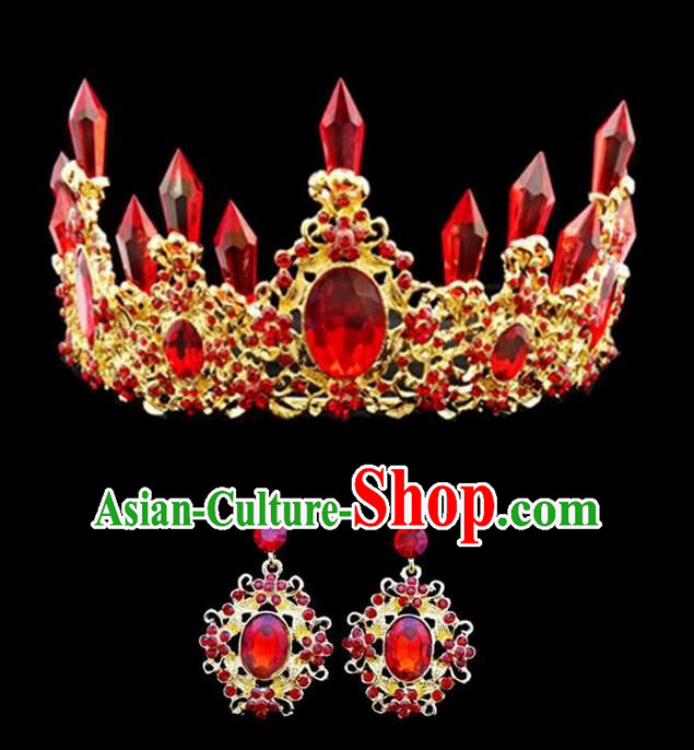 Top Grade Handmade Classical Hair Accessories, Children Baroque Style Crystal Princess Royal Crown and Earrings Wedding Hair Jewellery Hair Clasp for Kids Girls