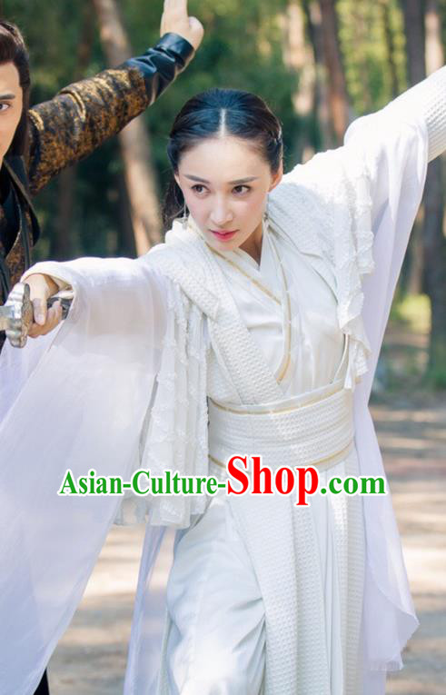 Traditional Ancient Chinese Elegant Swordsman Costume and Handmade Headpiece Complete Set, Chinese Television Drama Flying Daggers Heroine Dress Chinese Ming Dynasty Chivalrous Lady Hanfu Clothing for Women
