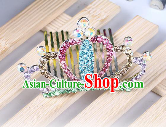 Top Grade Handmade Classical Hair Accessories, Children Baroque Style Colorized Crystal Baby Princess Little Alloy Royal Crown Twist Inserted Comb Hair Comb Jewellery for Kids Girls
