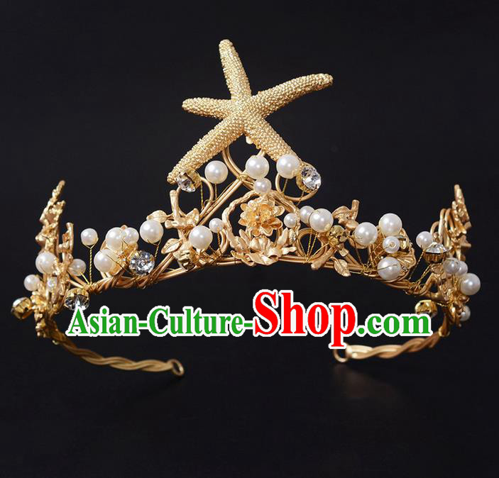 Top Grade Handmade Classical Hair Jewelry Accessories, Children Baroque Style Crystal Baby Princess Starfish Royal Crown Hair Clasp for Kids Girls