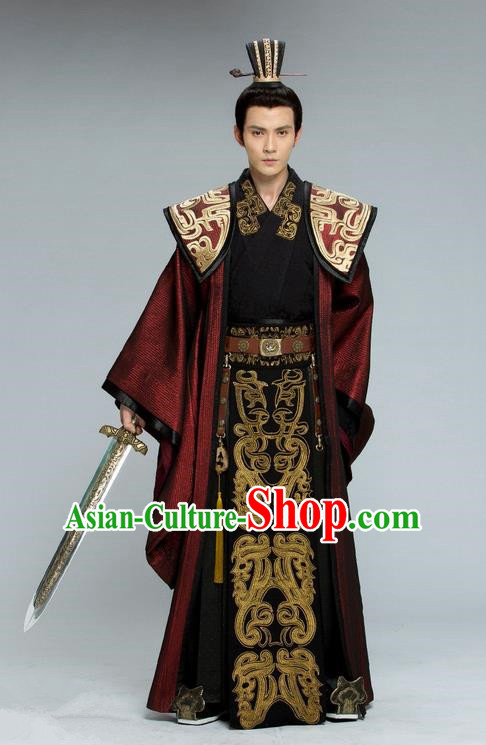 Traditional Chinese Ancient Nobility Childe Costume, Tokgo World China Northern and Southern Dynasties Prince General Hanfu Clothing and Headwear Complete Set for Men