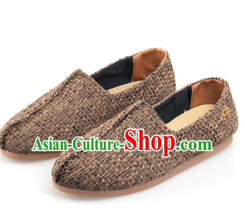Top Grade Kung Fu Martial Arts Shoes Pulian Zen Shoes, Chinese Traditional Tai Chi Hurds Coffee Shoes for Women for Men