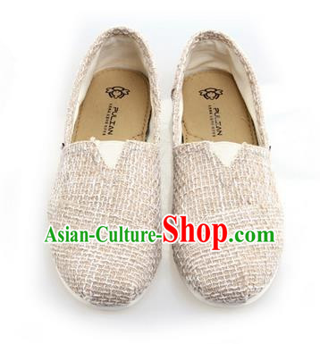 Top Grade Kung Fu Martial Arts Shoes Pulian Zen Shoes, Chinese Traditional Tai Chi Linen Beige Shoes Monk Shoe for Women for Men