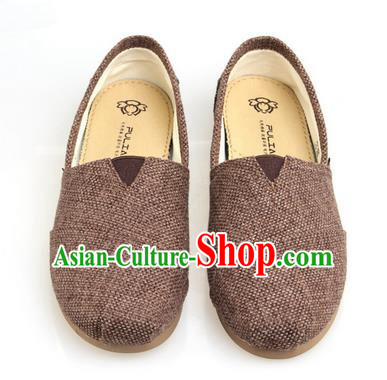 Top Grade Kung Fu Martial Arts Shoes Pulian Zen Shoes, Chinese Traditional Tai Chi Linen Coffee Shoes Monk Shoe for Women for Men