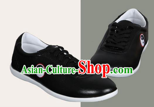 Top Grade Kung Fu Martial Arts Shoes Pulian Shoes, Chinese Traditional Tai Chi Imitation Leather Black Shoes for Women for Men