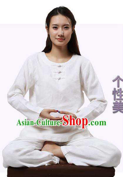 Top Grade Kung Fu Costume Martial Arts Rose Linen Suits Pulian Clothing, Zen Costume Tai Ji Meditation Uniforms Wushu Tai Chi Long Sleeve Clothing for Women