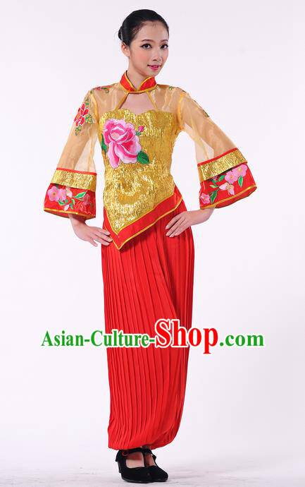 Traditional Chinese Yangge Fan Dancing Costume and Accessories