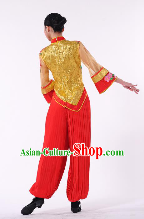 Traditional Chinese Yangge Fan Dancing Costume and Accessories