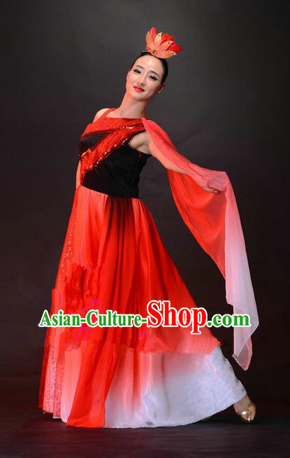 Traditional Chinese Classical Dance Fan Dancing Costume, Folk Dance Opening Dance Dress for Women