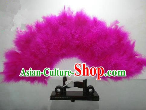 Traditional Chinese Folk Dance Fan, Chinese Classical Dance Pink Feather Fans for Women