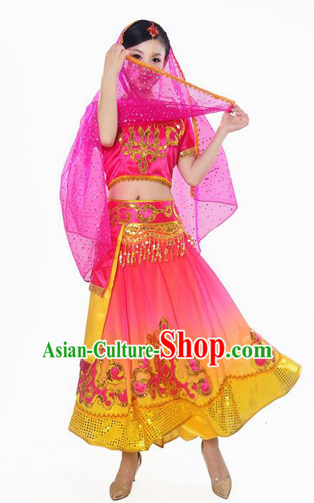 Traditional Indian Belly Dance Costumes, Bollywood Belly Dance Red Dress for Women