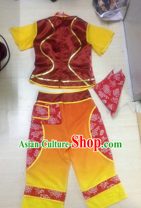 Traditional Chinese Classical Dance Yangge Fan Dance Costume, Folk Dance Uniform Yangko Orange Clothing for Women