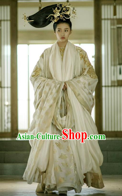 Traditional Ancient Chinese Elegant Imperial Empress Costume, Chinese Ancient Han Dynasty Palace Young Lady Dress, Cosplay Chinese Television Drama Huang Feng Prison Princess Hanfu Trailing Embroidery Clothing for Women