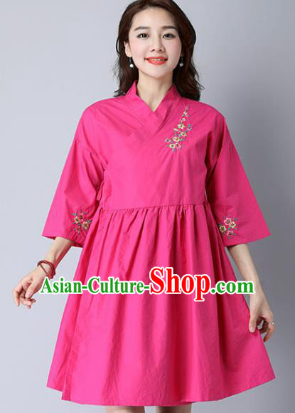 Traditional Ancient Chinese National Costume, Elegant Hanfu Mandarin Qipao Linen Hand Painting Pink Dress, China Tang Suit Cheongsam Upper Outer Garment Elegant Dress Clothing for Women
