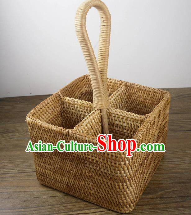 Top Asian Vietnamese Traditional Rattan Plaited Articles Wine Storage Box, Vietnam Handicraft Portable Basket