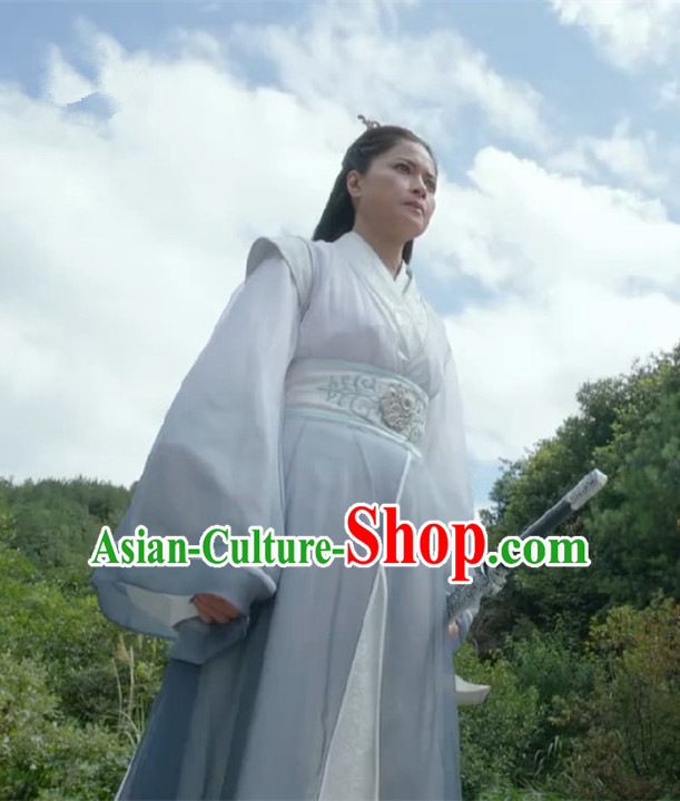 Chinese Ancient Tang Dynasty Female Taoist Nun Swordswoman Costume and Headwear Complete Set, Fighter of the Destiny Traditional Chinese Ancient Heroine Clothing for Women