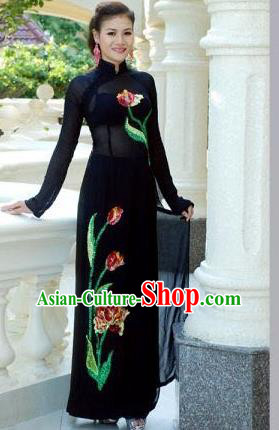 Black Two-piece Qipao Dress Tailored Aodai Vietnam Clothing Cheongsam Aodai  Vietnam Dress Vietnamese Traditional Cheongsam - Asia & Pacific Islands  Clothing - AliExpress