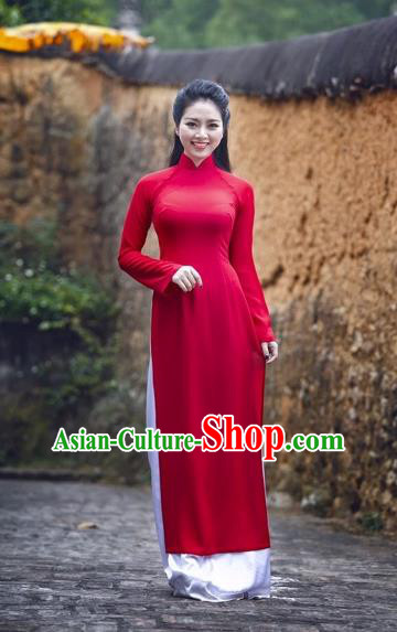 Traditional Top Grade Asian Vietnamese Costumes Dance Dress and Loose Pants,  Vietnam National Female Handmade Yellow Ao Dai Dress Cheongsam Clothing for  Women