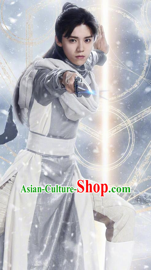 Chinese Ancient Tang Dynasty Prince Swordsman Costume and Headwear Complete Set, Fighter of the Destiny Traditional Chinese Ancient Kawaler Clothing for Men