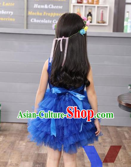 Top Grade Professional Compere Modern Dance Costume, Children Opening Dance Chorus Uniforms Paillette Blue Bubble Dress for Girls