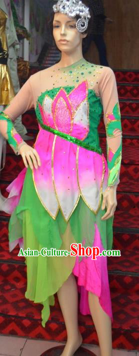 Traditional Chinese Classical Dance Costume, Women Lotus Dance Clothing, Umbrella Dance Green Dress for Women