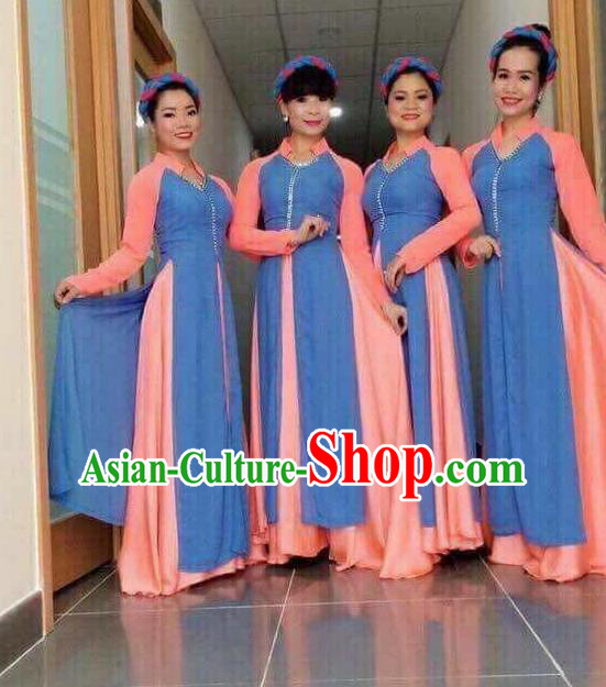 Traditional Top Grade Asian Vietnamese Ha Festival Bride Ao Dai Dress, Vietnam National Jing Nationality Princess Cheongsam Costumes for Women